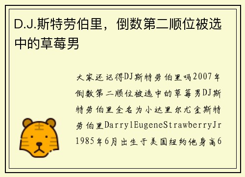 D.J.斯特劳伯里，倒数第二顺位被选中的草莓男