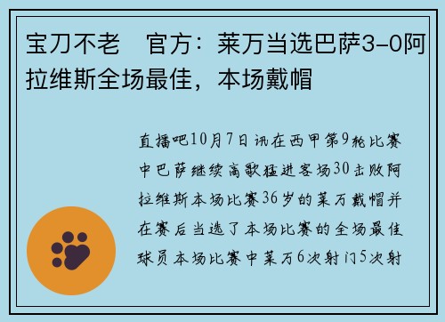 宝刀不老✨官方：莱万当选巴萨3-0阿拉维斯全场最佳，本场戴帽